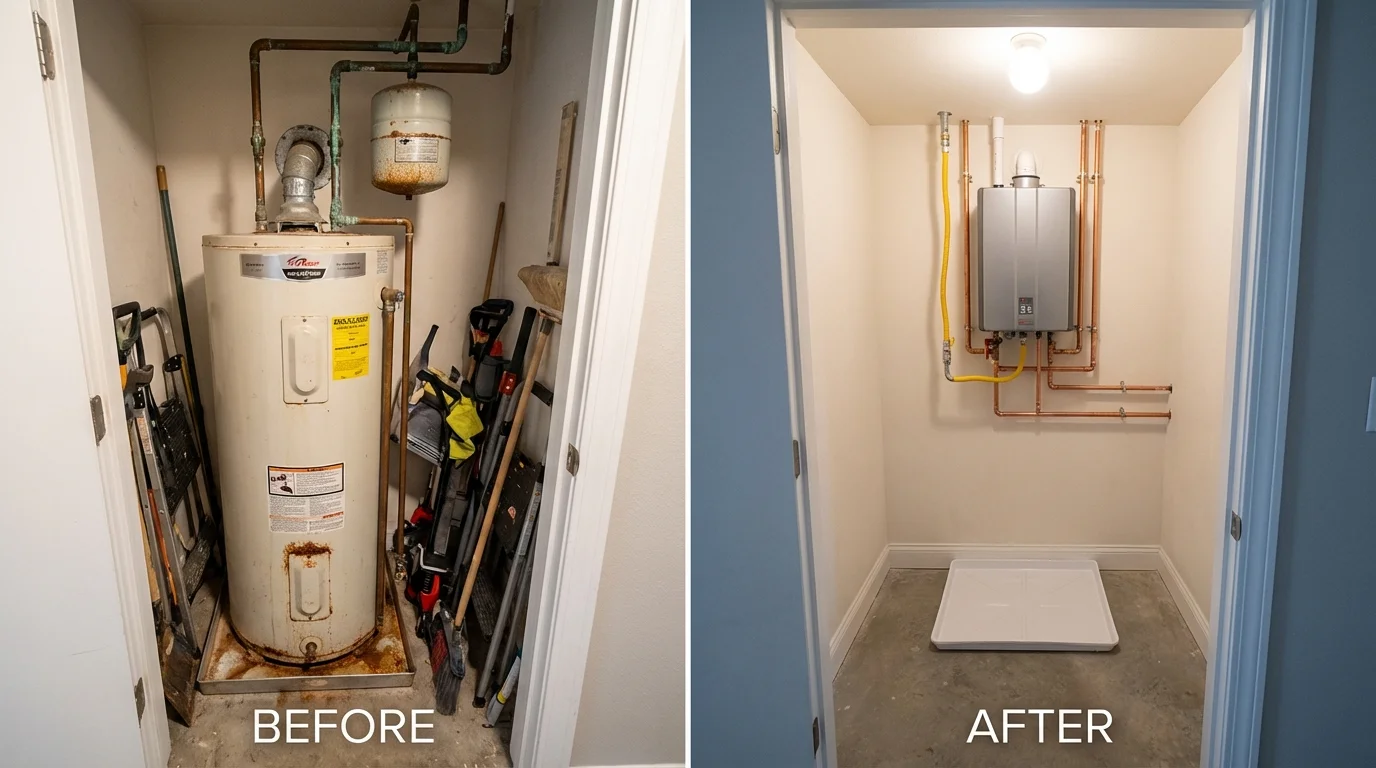 Tank water heater versus wall-mounted tankless unit comparison for Brecksville, OH homeowners